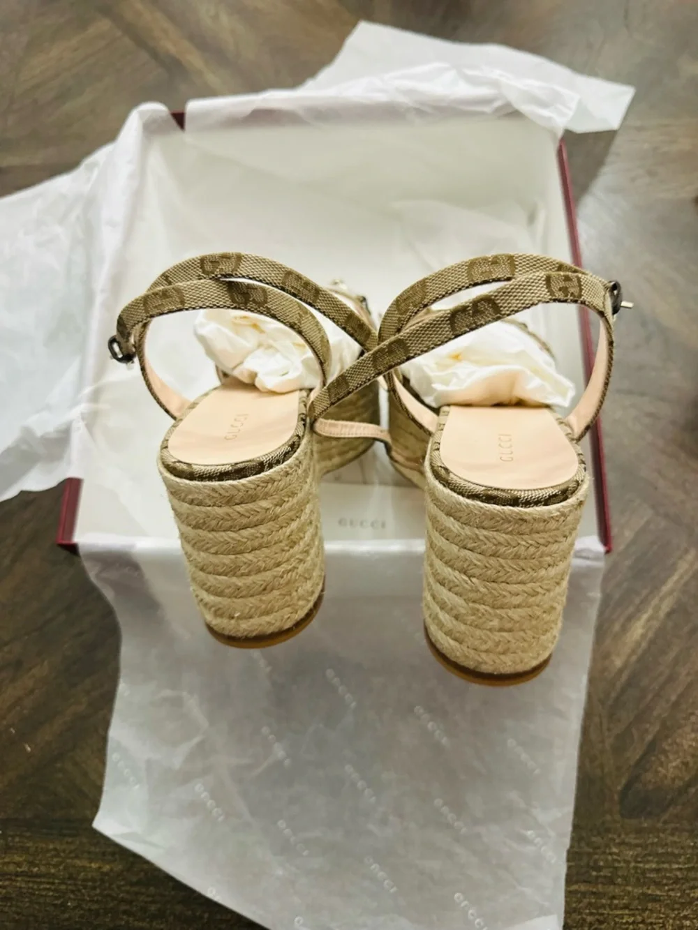 Gucci Tan Monogram Horsebit Slingback Sandals - Picture 4 of 10